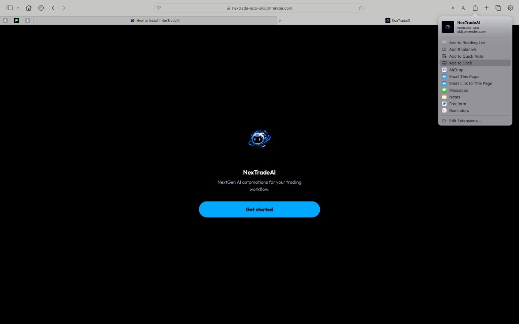Safari File menu with Add to Dock selected